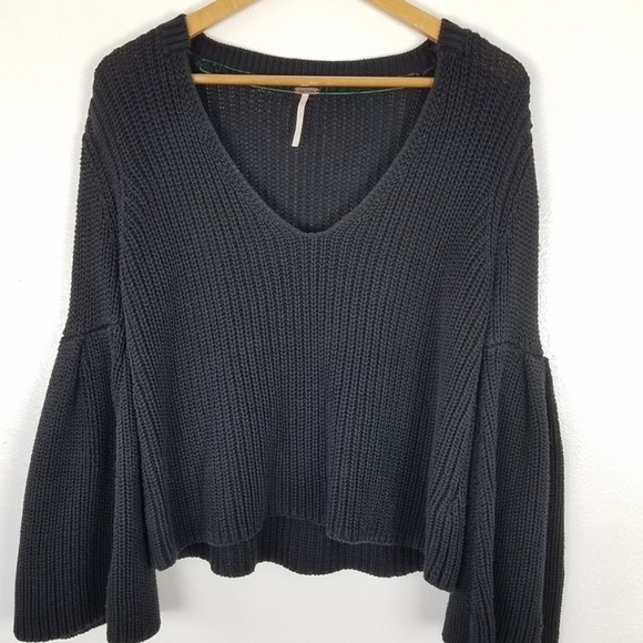 Free People Damsel Black Bell Sleeve Knit Sweater size medium - Picture 7 of 16